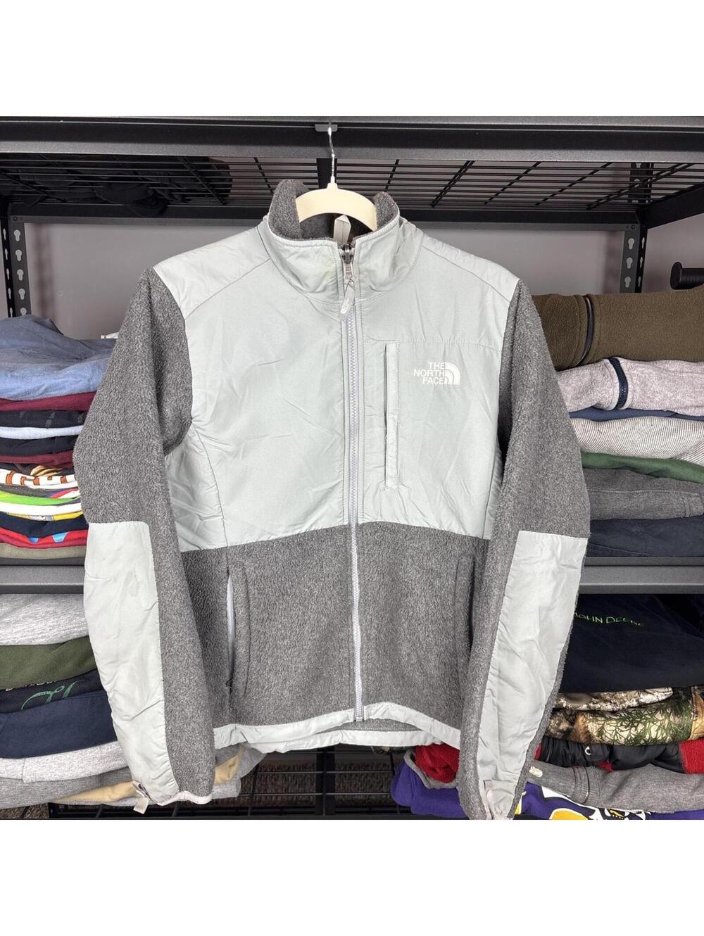 The North Face Denali Fleece Jacket Womens S Gray Blue Full Zip Logo Gorpcore